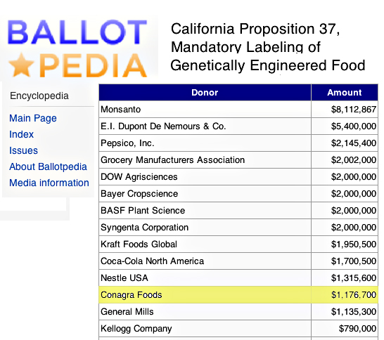Prop 37 opposing ConAgra
